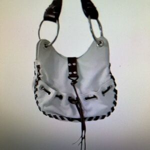 White bag‎ with dark brown leather accents made by Vienna